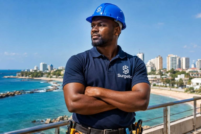 Illustrated Kenyan electrician in Surgetec workwear